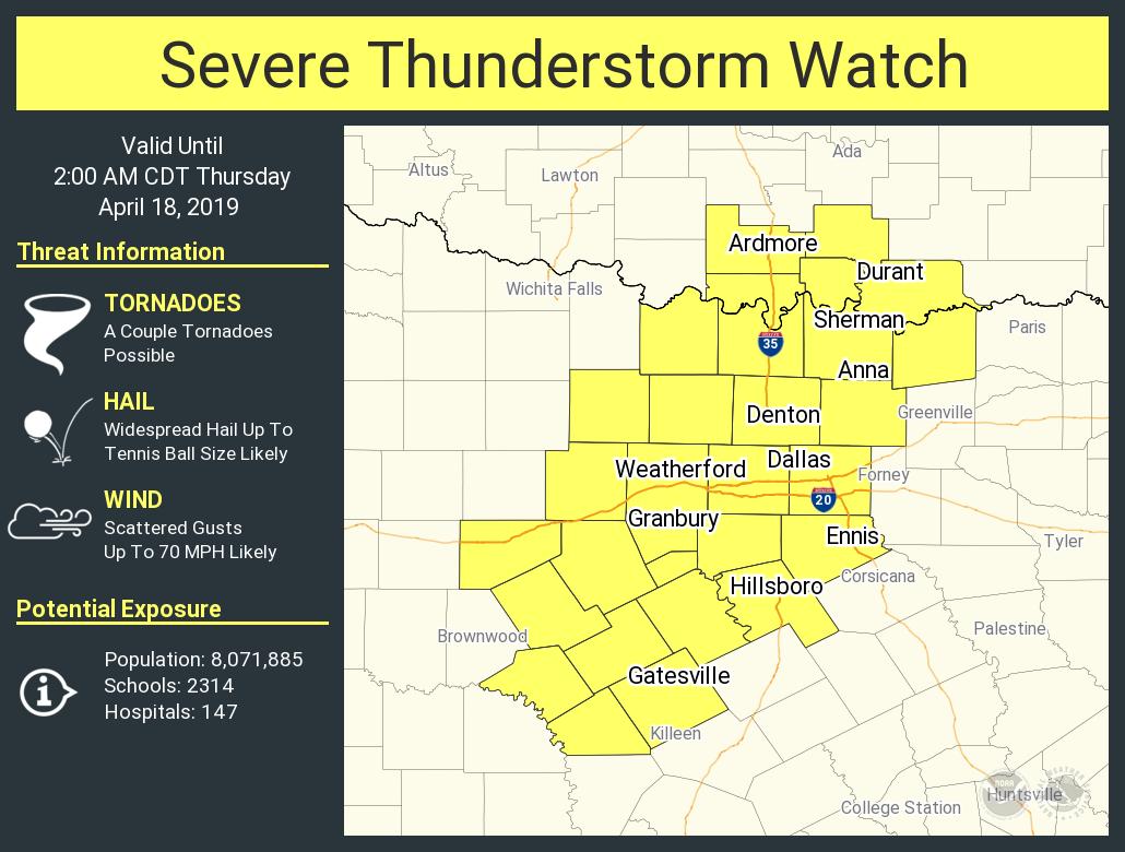 Severe Thunderstorm WATCH issued for North Texas, including DFW ...